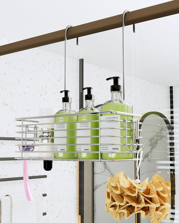 Over Door Shower Caddy, Stainless Steel Bathroom Organizer with Rotating Hooks, Hanging Storage Basket for Shampoo4