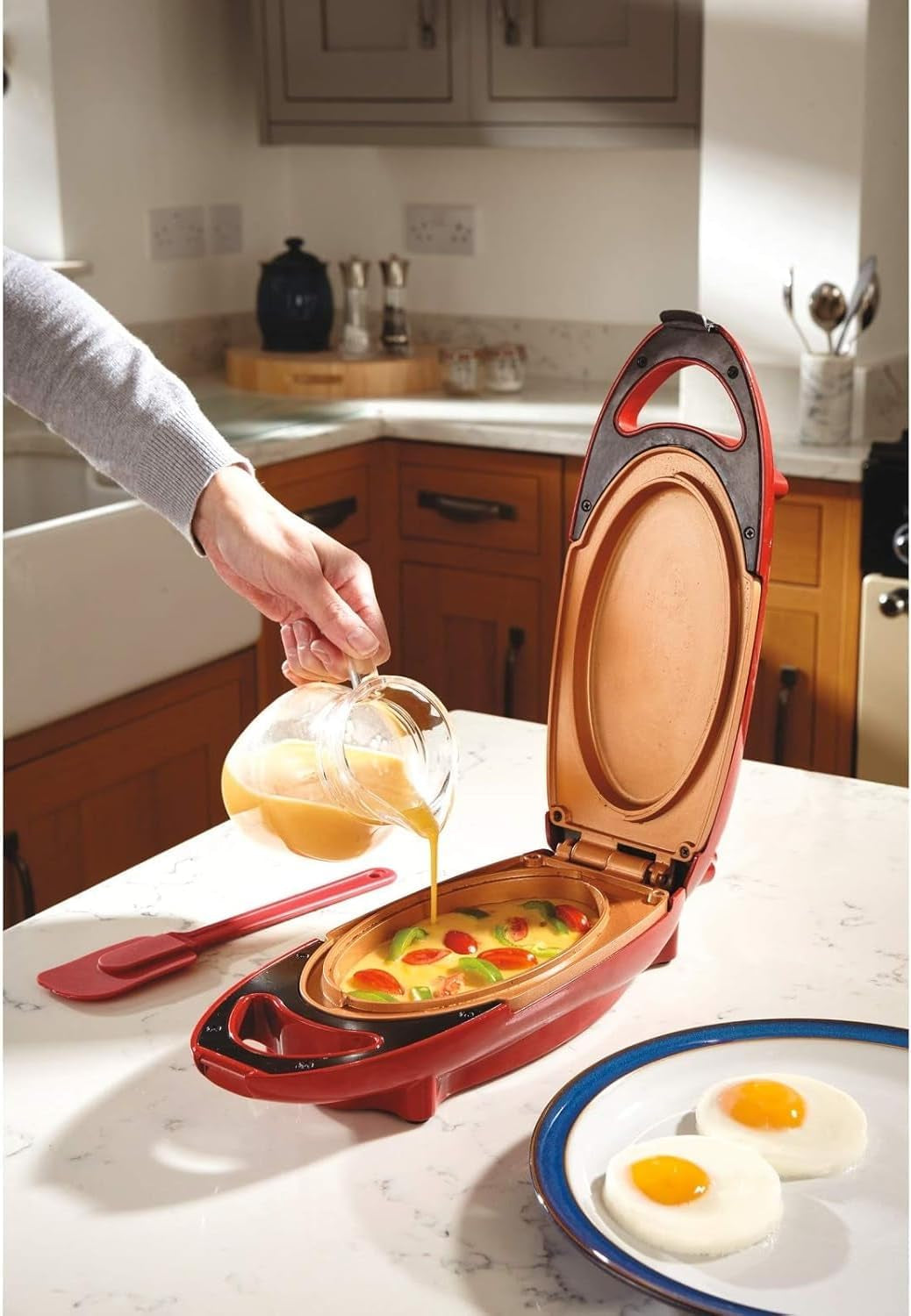 red-copper-5-minute-chef-electric-frying-pan-smokeless-nonstick-pan-steak