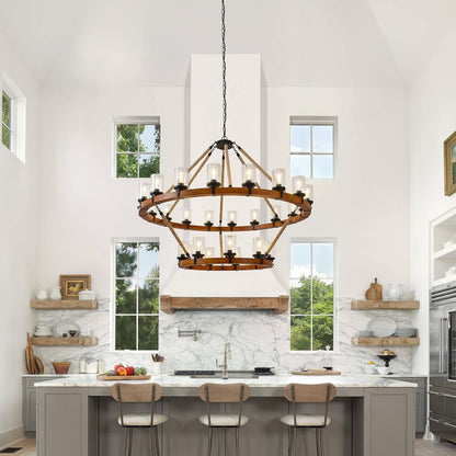 60" 2-Tier Wagon Wheel Chandelier 27-Light Extra Large Wood Chandeliers7