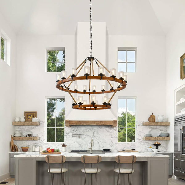 60" 2-Tier Wagon Wheel Chandelier 27-Light Extra Large Wood Chandeliers7