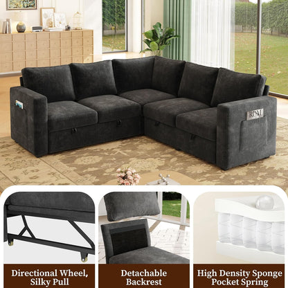 Sectional Sleeper Sofa, Pull Out Couch with Storage,Dark Gray,5 Seat7