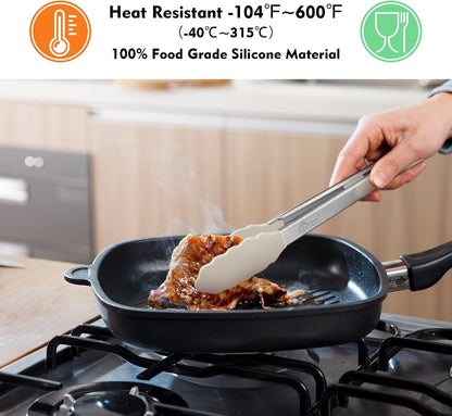 Premium Stainless Steel Locking Kitchen Tongs with Silicon Tips, Set of 2-9" and 12",Khaki2