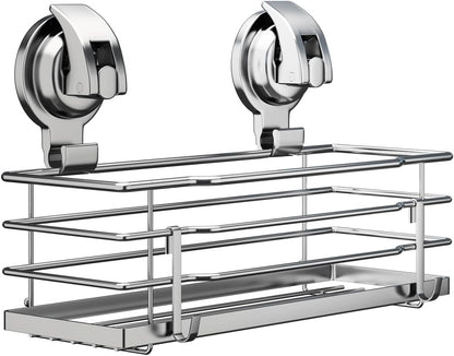 Suction Cup Shower Caddy, Shower Shelf Soap Dish with Hooks for Razor, Sponge, Rust Proof 304 Stainless Steel, Silver7