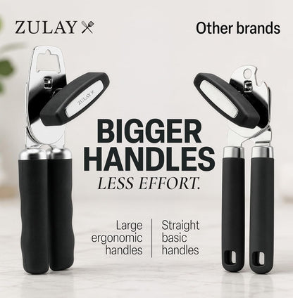 Heavy Duty Stainless Steel Can Opener Manual with Bottle Opener - Rust Proof Manual Can Opener with Turn Knob & Comfy Soft Grip Handles - Black2