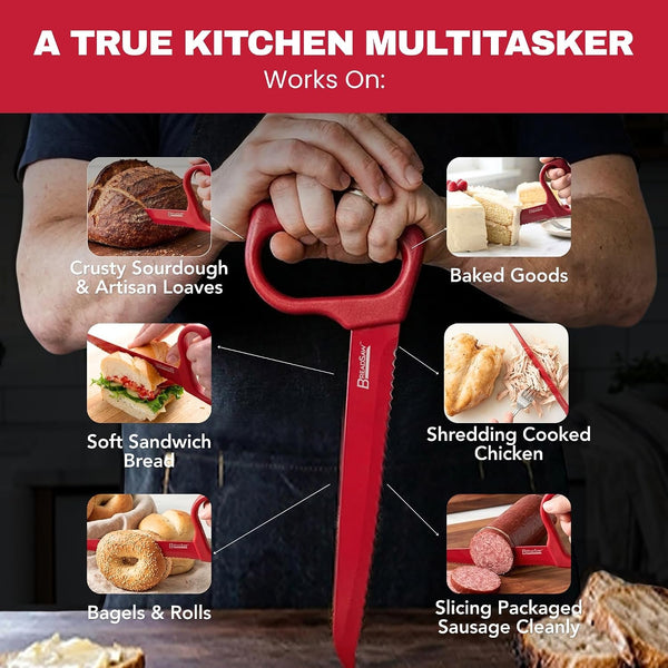Sourdough Bread Knife, 8" Serrated Blade with Ergonomic Handle, Stainless Steel, Red4