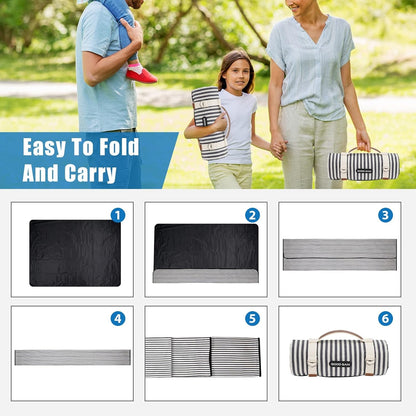 Waterproof Picnic Blanket Portable with Carry Strap for Beach Mat or Family Outdoor Camping Party (Navy Blue)6