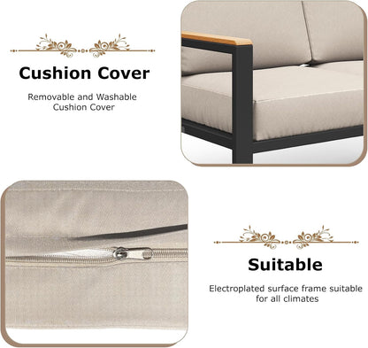4-Piece Patio Furniture Set with Wood-Like Arms-Taupe5