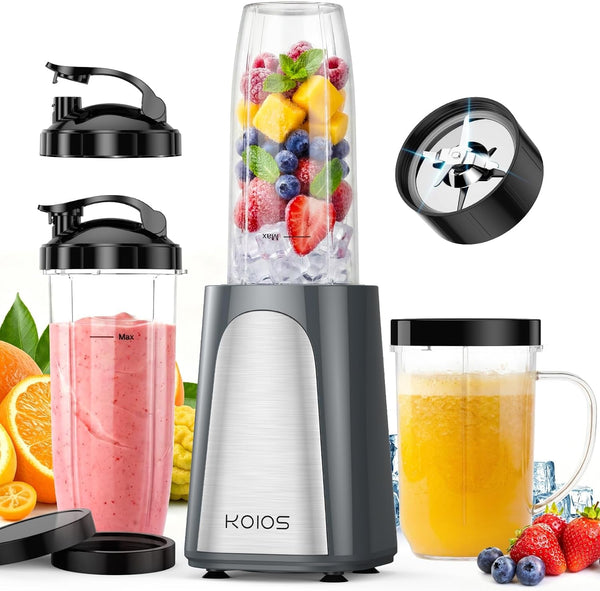 1000W Smoothie Blender, 15-In-1 Single Serve Set, Press-Twist Design | Personal Blender & Kitchen Countertop Smoothie Maker with 2X24Oz+17Oz Cup, Detachable 4-Blade, Frozen Drinks, Grey1