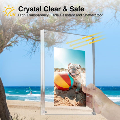Acrylic Picture Frames 4X6, 3 Pack Magnetic 4 X 6 Picture Frame, Double Sided Clear 4X6 Photo Frame with Microfiber Cloth, Frameless Freestanding 4X6 Frame Gift for Desktop Display5