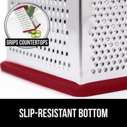 Gorilla Grip Box Grater and Vegetable Peeler, Box Grater Has Built in Container, Peeler Is Dishwasher Safe, Both in Red Color, 2 Item Bundle5