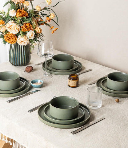Stoneware Dinnerware Sets for 4,12-Piece Matte Plates and Bowls Set7