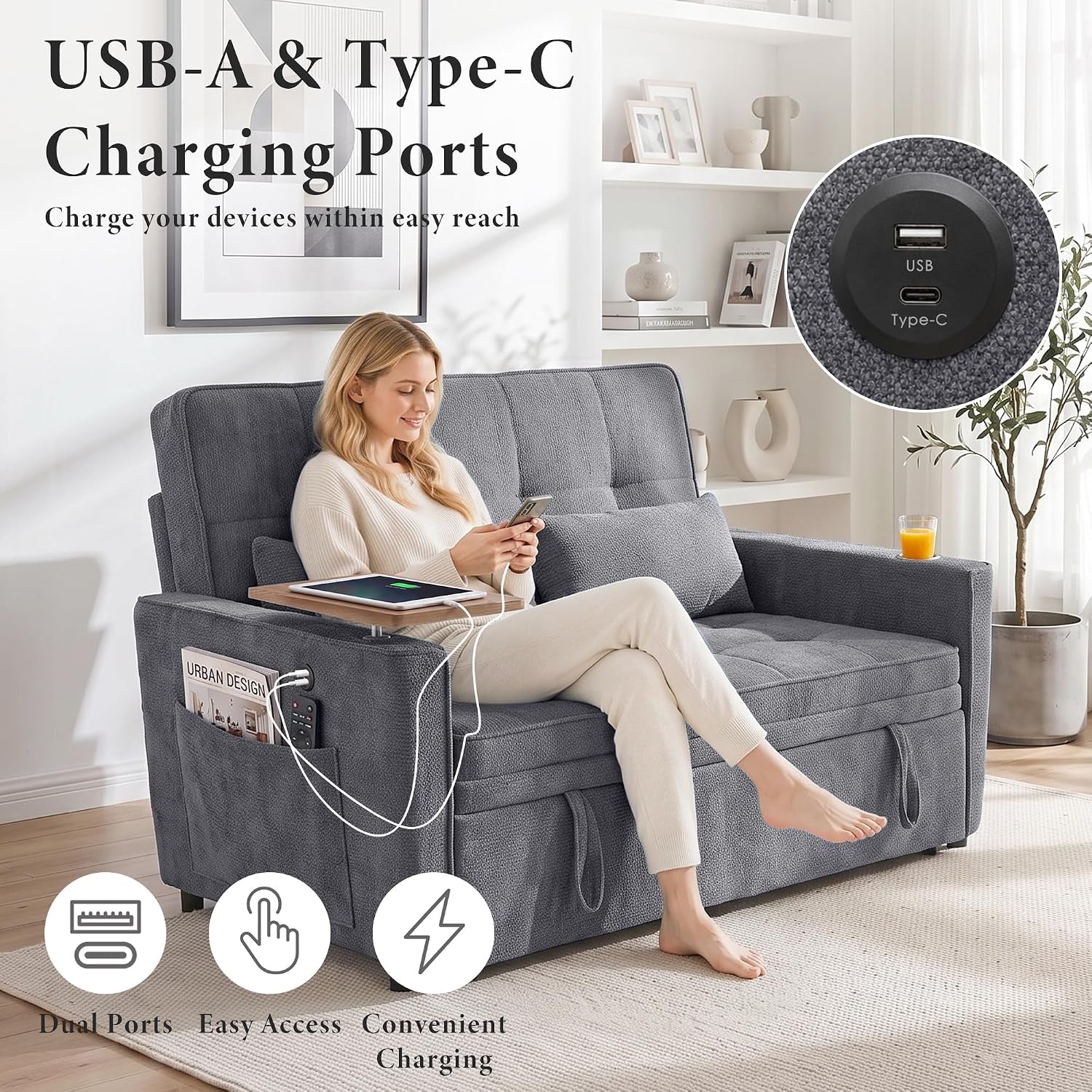 54-convertible-sleeper-sofa-bed-with-swivel-side-table-chenille-pull-out-couch-for-living-room-loveseat-sleeper-couch-with-side-pocket-charging-port-cup-holder-dark-grey