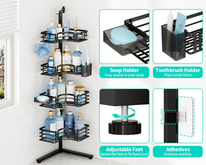 Corner Shower Caddy Stand - 4-Tier Adjustable Shower Shelves, Black3