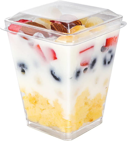 5 Oz Plastic Dessert Cups with Lids and Spoons 150 Pcs Serves 50, Yogurt Parfait Appetizer Cup for Party, Dessert Shooter Cups for Pudding Jello and Fruit4