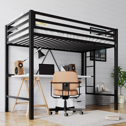 Loft Bed Twin Size with Ladder and Guardrail,Black1