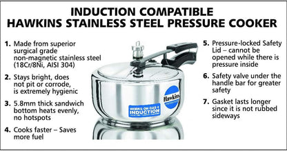 3 Litre Inner Lid Pressure Cooker, Stainless Steel Cooker, Wide Design Pan Cooker, Induction Cooker, Silver (HSS3W)3