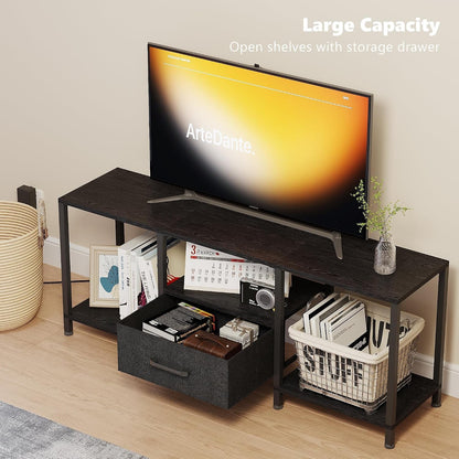 TV Stand with LED Lights, Entertainment Center with Open Shelves and Fabric Drawer, Media Console for 55 Inch TV, Television Stands for Living Room, Bedroom, Black5