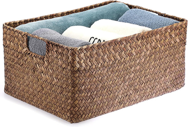 Seagrass Storage Baskets Bin for Shelf, X-Large Woven Wicker Basket9