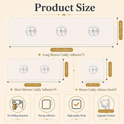 16 Pcs Shower Caddy Adhesive Replacement, Strong Shower Shelf Adhesive,Waterproof Showers Adhesives Strip, Ad-Hesive Hook for Showers, No Drilling for Bathroom Storage Shelve and Kitchen Rack2