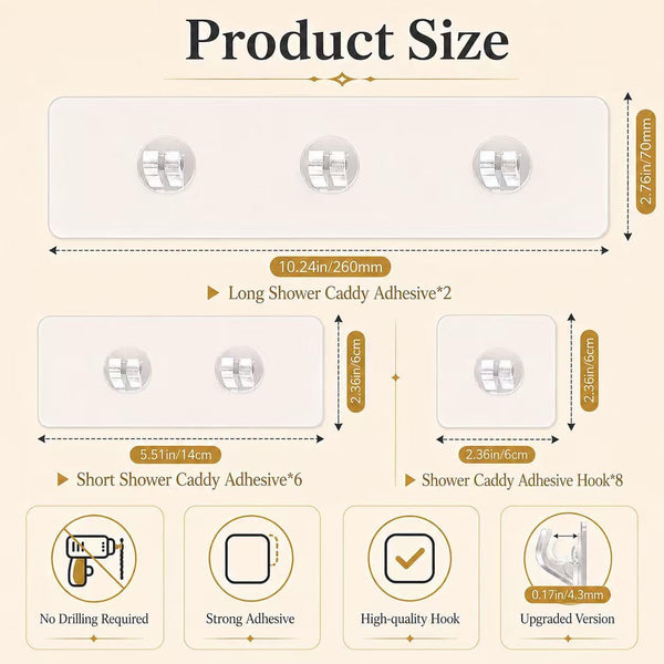 16 Pcs Shower Caddy Adhesive Replacement, Strong Shower Shelf Adhesive,Waterproof Showers Adhesives Strip, Ad-Hesive Hook for Showers, No Drilling for Bathroom Storage Shelve and Kitchen Rack2