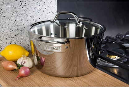 Viking Contemporary 3-Ply Dutch Oven, 5.2 Quart Stainless Steel Cookware Pot with Glass Lid, Dishwasher and Oven Safe, Induction Ready, Silver8