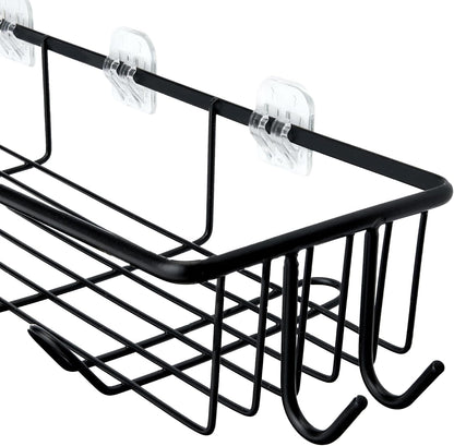 Shower Shelves Organizer，5-Piece Stainless Steel Caddy Set with Soap Holder and Brush Holder, Adhesive Mount, Black3