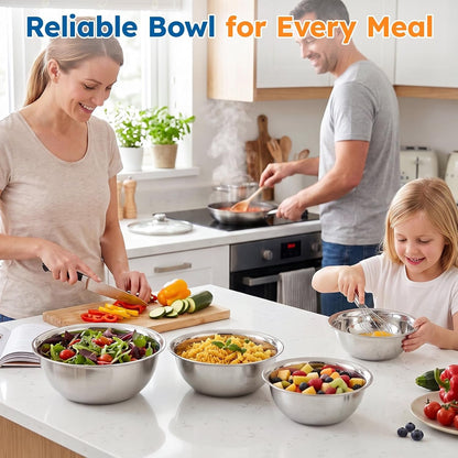 304 Stainless Steel Bowls, Stackable 4Pcs (1.1, 1.5, 2 & 2.6 Qt)7