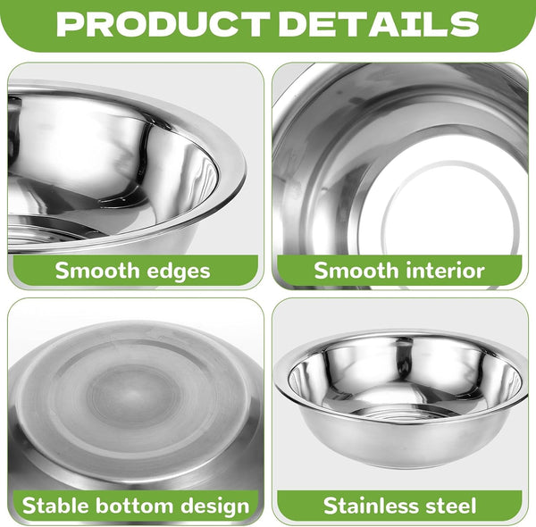 8 PCS Stainless Steel Mixing Bowls 13 Inch 8 Qt Extra Large Metal Basin with Mirror Finish, Heavy-Duty Salad Dough Bowl Kitchen Prep Bowl Dishwasher Safe Dish Tub for Home & Commercial Cooking3