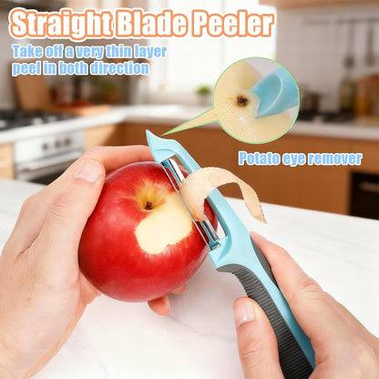 3-In-1 Multifunctional Fruit & Vegetable Peeler - Stainless Steel Blade for Peeling/Julienning/Slicing Non-Slip Handle Ideal for Potatoes/Cucumbers/Apples Home Kitchen Daily Use (3)6