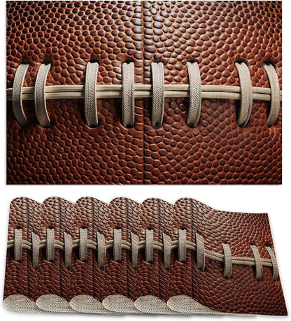 Football Texture Placemats Set of 6,Laces Stripes Placemats Washable Kitchen Dining Linen Table Mats Stain Heat-Resistant for Home Party Indoor 12X18 Inch1