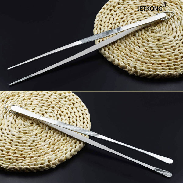 2 Pcs 12-Inch Kitchen Tweezers Fine Tweezer Tongs, Extra-Long Stainless Steel Cooking Tweezers (Silver)6