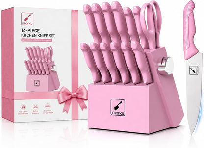 14-Piece Kitchen Knife Set, High-Carbon Stainless Steel,Pink1