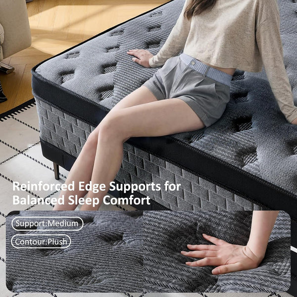 Queen Size Mattress 12 Inch, Hybrid Mattress in a Box, Individually Pocket Springs, Medium Firm Feel for Pressure Relief, Breathable Comfort, Certipur-Us Certified4