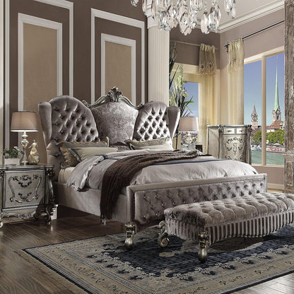 Furniture Versailles Velvet & Antique Platinum Queen Bed 26820Q1