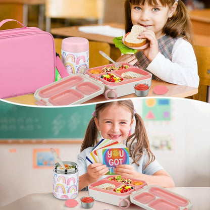 Bento Lunch Box for Kids with 12Oz Soup Thermo Leak-Proof Lunch Food Container with 5 Compartment Thermo Hot Food Jar and Insulated Lunch Bag for Kid Toddler Girls Boys to School7