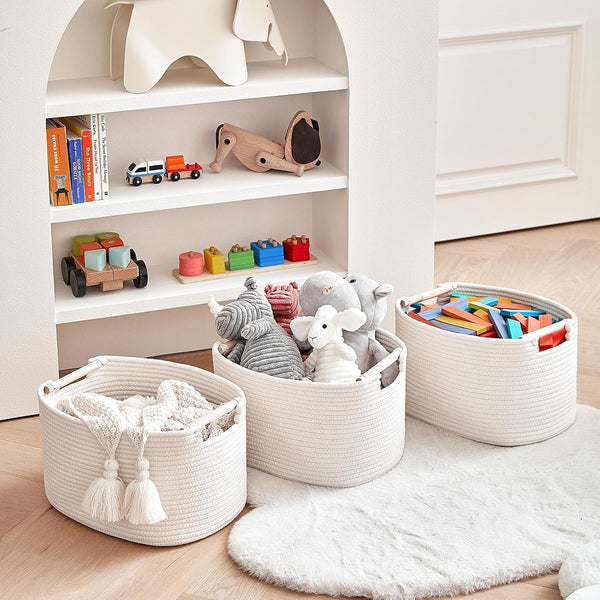 3 Pack Storage Basket for Cabinet and Toy Organization - 13"X9.8"X8.7" Baskets for Storage - Baby Toy Bin - Toy Storage Organizer - Ideal for Empty Gift Baskets to Fill-White3