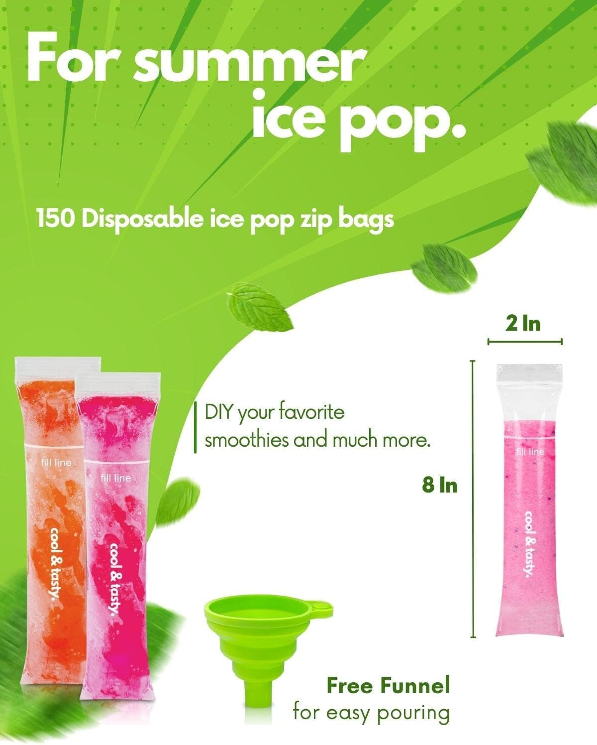 150-disposable-popsicle-mold-bags-with-zip-seals-8x2-freezer-tubes-for-diy-ice-pops-yogurt-juice-fruit-smoothies-includes-funnel-bpa-free-ice-pop-molds