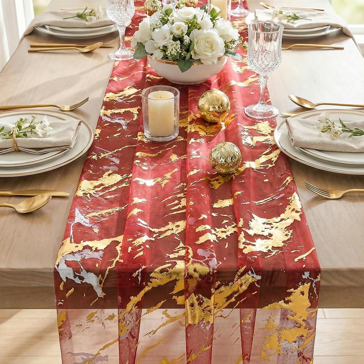 marble-pattern-red-gauze-table-runner-10ft-glitter-metallic-foil-sheer-dining-wedding-anniversary-birthday-table-decor-for-home-party