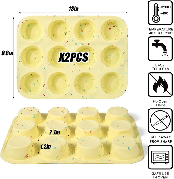 Silicone Egg Bite Molds, 2Pack 12-Cavity Muffin Pan for Baking, Tarts, Nonstick Cupcake Pan4
