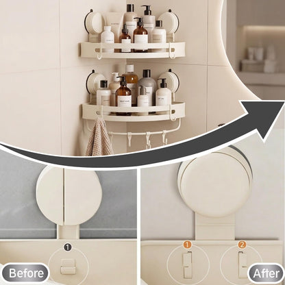Suction Cup Shower Caddy(2-Pack Cream White),Single 1.77 Inches High No-Drilling Aluminum Bathroom Organizer with Towel Bar & Hooks,Moder Wall Shower Shelf and Storage Decor8