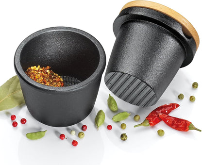 Cast Iron Spice Grinder Set with Beech Wood Lid, Spice Mill, Herb and Seed Grinder, 3 Inches (Black)5