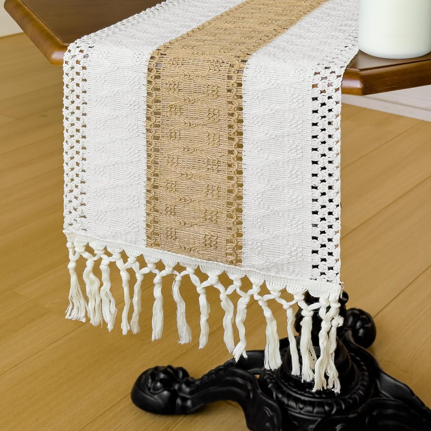 boho-table-runner-for-fall-home-decor-with-tassels-72-inches-farmhouse-rustic-cream-brown-table-runners-for-bohemian-kitchen-summer-dining-table12x72in-fringe-included