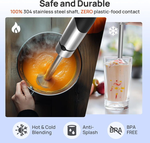 10-In-1 Immersion Hand Blender Max 1100W, Trigger Speed Control | Entire Stainless Steel Blender Shaft, 800Ml Beaker, 600Ml Chopper, Beaters, Frothers, Hooks, Masher, Whisk & 600Ml Cup5