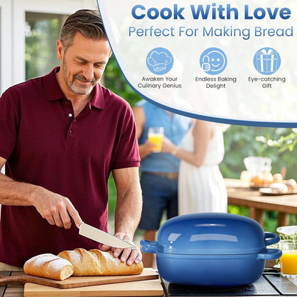 2.5QT Cast Iron Dutch Oven, Bread Loaf Pan for Sourdough Bread Baking | Blue Enameled Cast Iron 2.5QT Oval Dutch Oven for Homemade Sourdough Bread, Small Dutch Oven & Baking Pan, Gift for Baker4