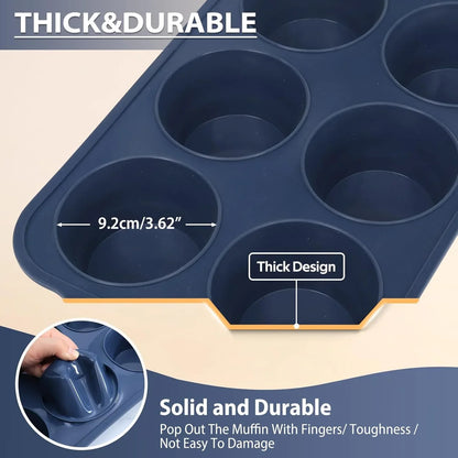 Jumbo Silicone Muffin Pan with Frame, Non Stick Large Cupcake Baking Tin | Silicone Cupcake Pan with Handles 6 Cup, BPA Free Silicon Muffin Tin Tray Extra Large for Baking Egg Bites Mold  Grey6