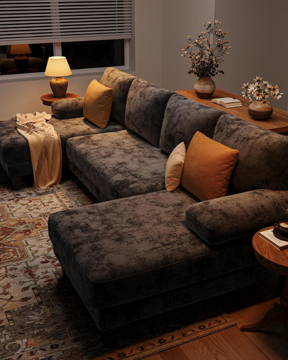 U-Shaped Sectional Couches for Living Room | 112 Inch Modern Sectional Couch | Dark Grey Chenille Sofa with Double Chaise for Apartment4