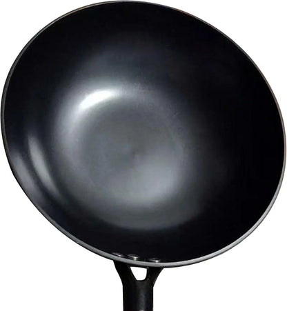 Cast Iron Wok 12.6 Inch Flat Bottom, Pre-Seasoned Chinese Fry Pan with Wooden Handle, Non Stick Coating Free for Gas Induction Electric Stovetops9