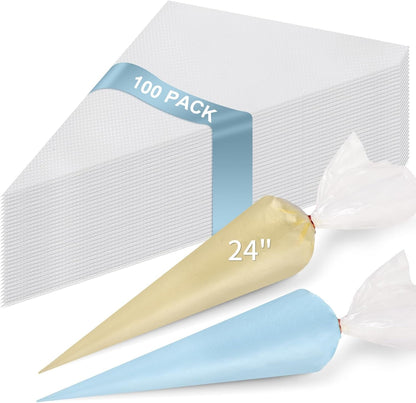 24 Inch Extra Large Piping Bags Disposable, 100 Pieces Icing Bags, Tipless Piping Bags, Thickened Pastry Bags, Non-Slip & Anti-Burst, Frosting Piping Bags for Cakes Cookies Decoration1