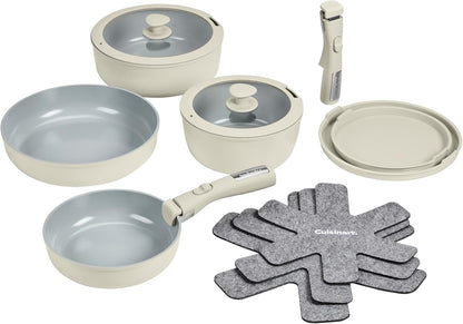 Ceramic Pots and Pans Set, Nonstick & Detachable Handle, 13-Pc | Ceramic Cookware with Detachable Handles, Everyday Pots and Pans Set Non Stick with 13 Induction Cookware Pieces, D53C-13BG1