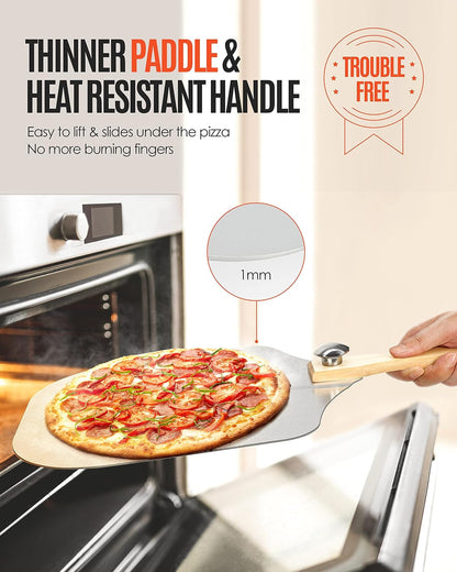 Pizza Peel Aluminum 12 Inch Pizza Spatula with Rocker Cutter | Metal Pizza Paddle(12"X 14") Foldable Wood Handle, [Storage Bag Included], for Family Pizza Oven Baking Pizza, Dough& Pastry2